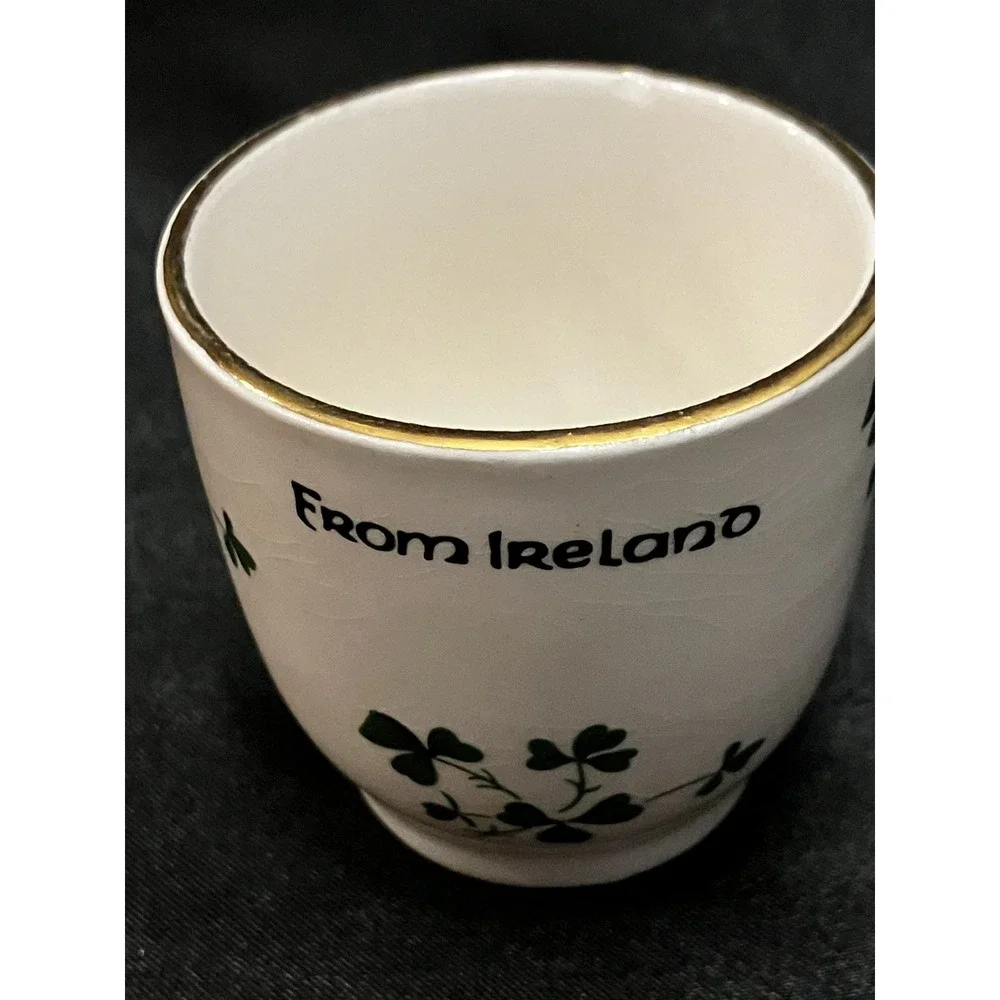 VTG Carrigaline Cork Ireland Gold Trim Lucky Irish Shamrock Souvenir Shot Glass